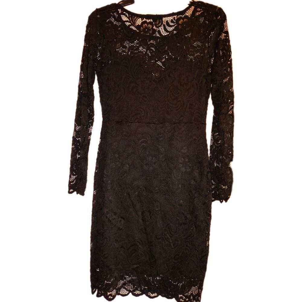 Ambiance Lace Cocktail Dress Body Contouring Long Sleeve Stretch Womens Medium - Picture 12 of 12